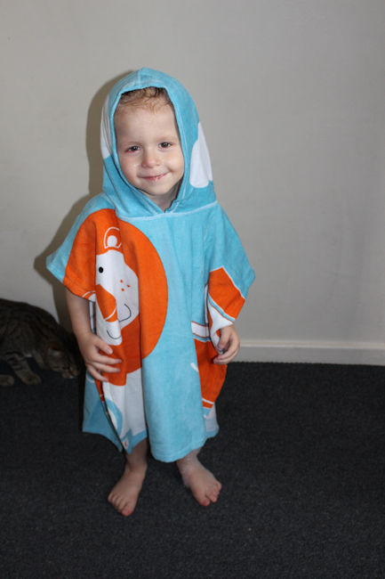 Noah's Ark Hooded Towel Poncho Zander full front of poncho