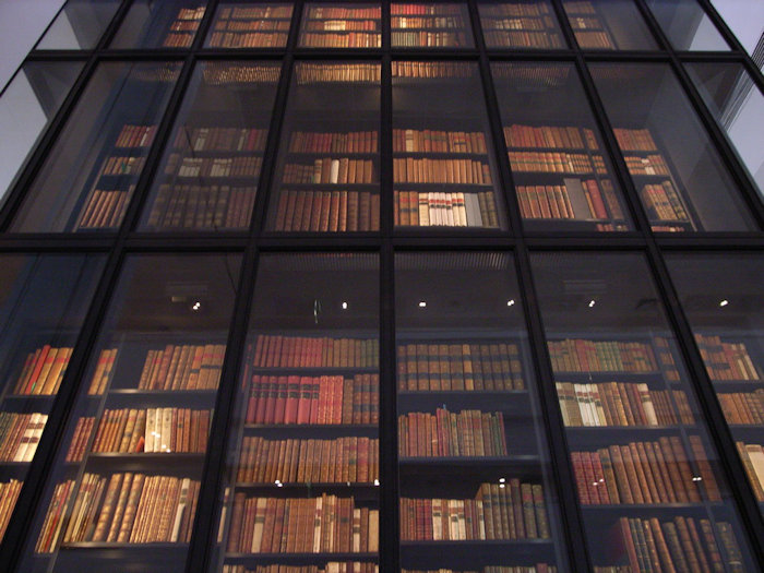 The British Library lots of book shelves