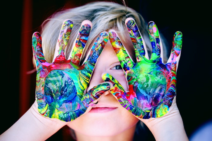 Artistic kids painted hands