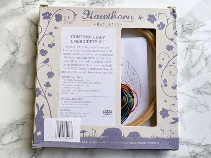 Hawthorn Handmade Cat Contemporary Embroidery Kit back of box