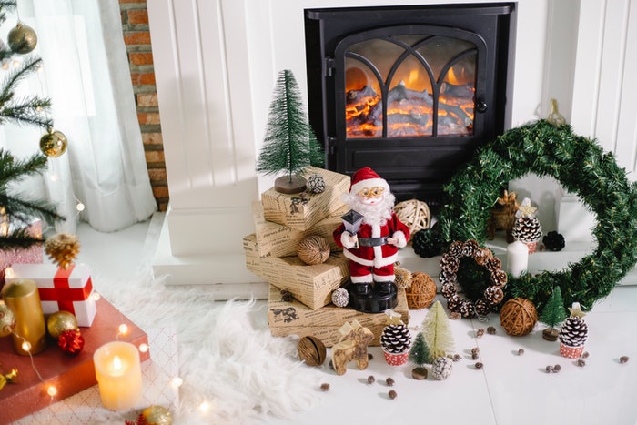 Christmas fireplace santa tree ornaments